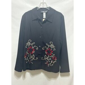 NWT Sage Harbor Black Embroidered‎ Floral Xmas Top Blazer Women Size 16